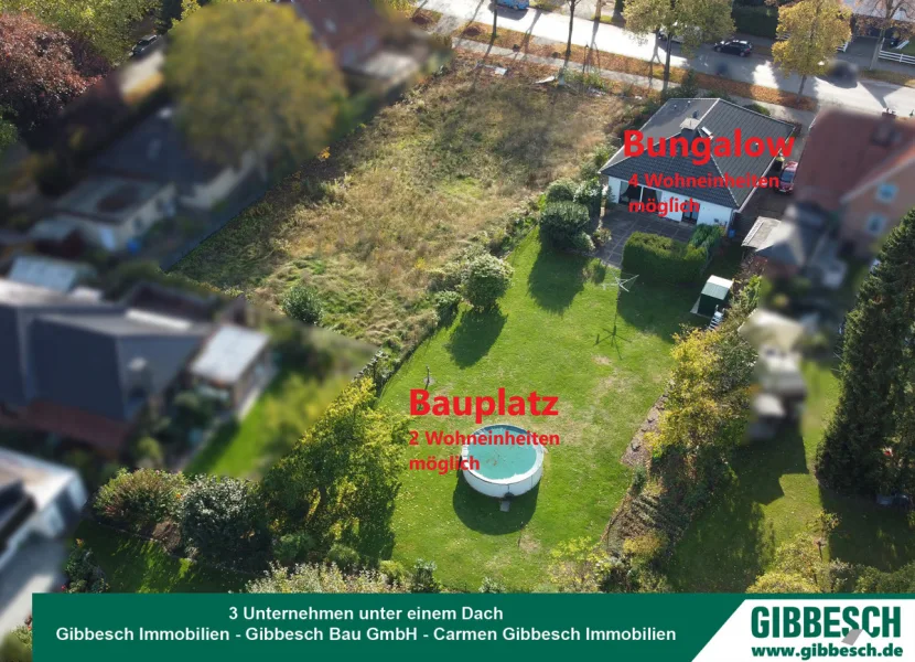  - Haus kaufen in Großhansdorf / Schmalenbeck - 1.051 m² Grundstück mit Bungalow  + Bauplatz oder 2 Bauplätzen für 4 + 2 Wohneinheiten