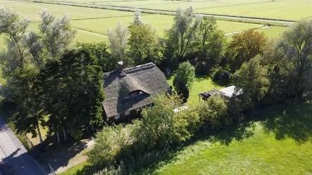 Drohne I - Haus kaufen in Nordenham - Ein Reetdachhaus, wie es im Buche steht: Wohnlich, gemütlich, mit viel Platz und Natur!