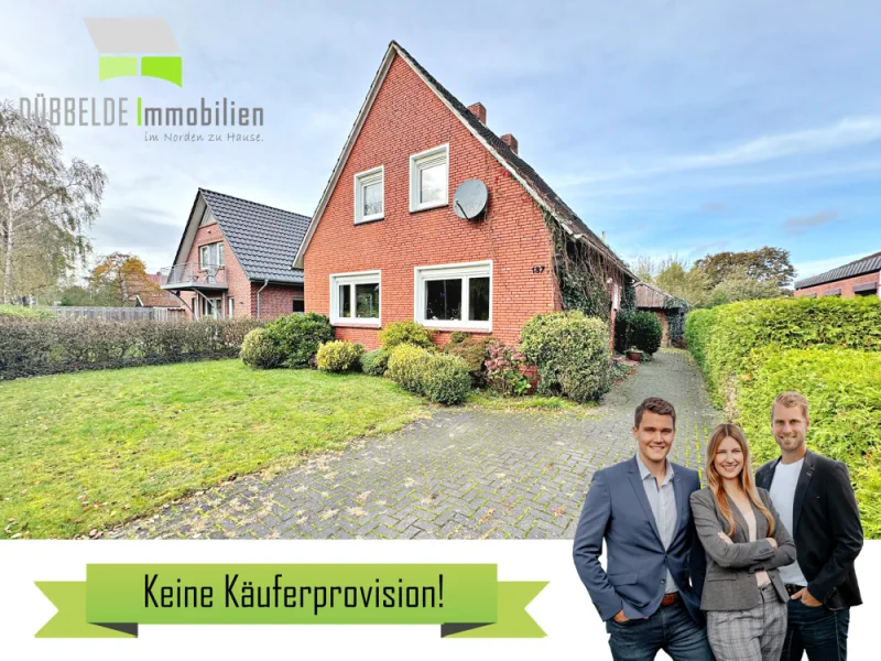 Außenansicht - Haus kaufen in Leer (Ostfriesland) - Ländlich, aber nah an Leer: Einfamilienhaus mit Renovierungsbedarf in Logabirumerfeld
