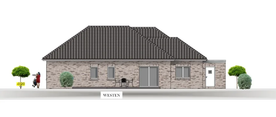 Ansicht Westen - Haus kaufen in Dörpen - Käufer Provisionsfrei! Top Neubau-Bungalow - Bezugsfertig inkl. Grundstück!