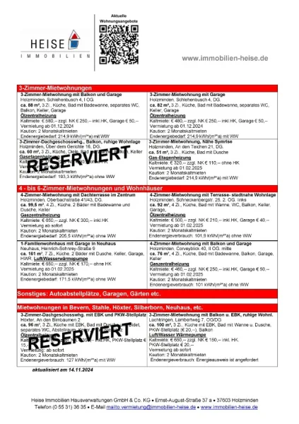 Mietübersicht Heise Immobilien 14.11.2024