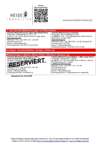 Heise immobilien - Wohnungsangebote - Übersicht vom 19.02.2025