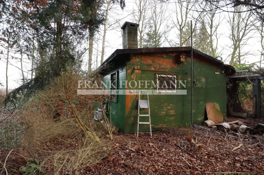 Frontansicht Hütte (2) - Grundstück kaufen in Quickborn - Grundstück mit Holzhütte im Naturschutzgebiet Quickborn