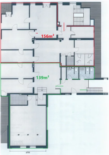 Hüxtertorallee 2 - Büro 1. OG Grundriss geteilt