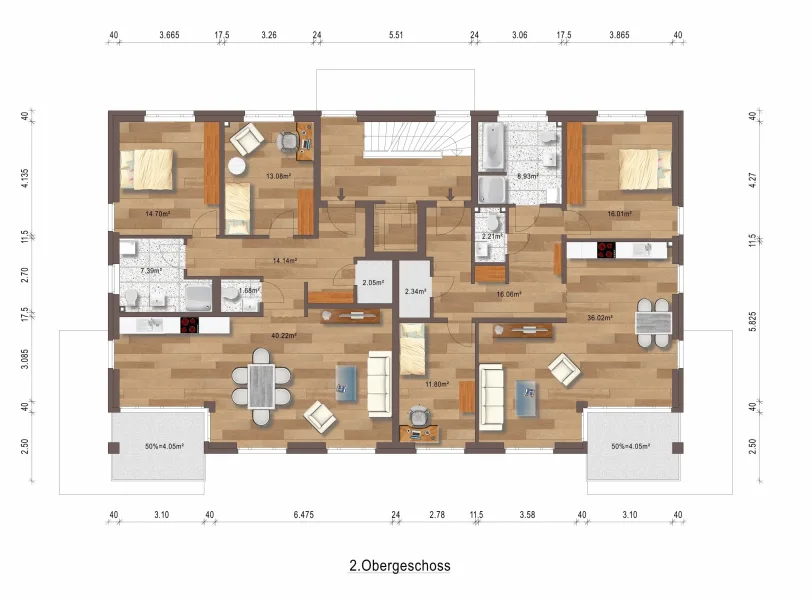 Grundriss Obergeschoss Whg 5 und 6