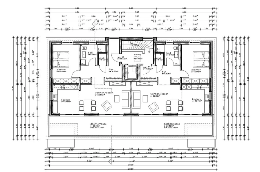 Grundriss Staffelgeschoss Whg 7 u 8