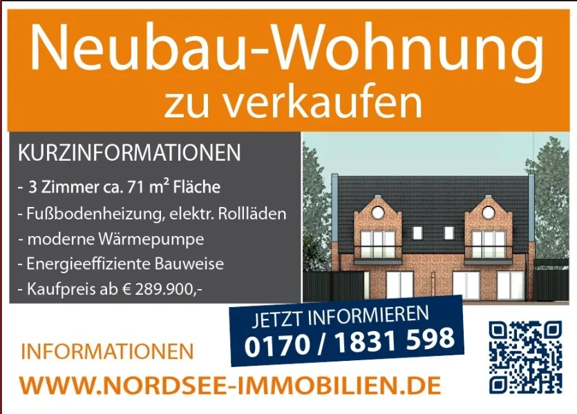 Neubau - Wohnung kaufen in Norden - NEUBAU-WOHNUNG  A+ mit Wärmepumpe in 1A Lage Norden n. Norddeich