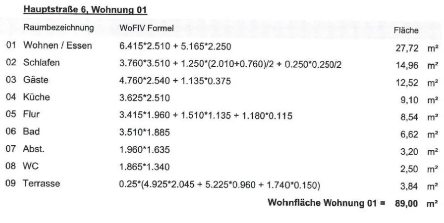 Flächenberechnung Whg. Nr. 1