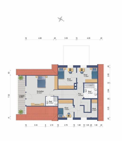 Grundriss Dachgeschoss (Darstellung und Maßangaben sind ohne Gewähr)