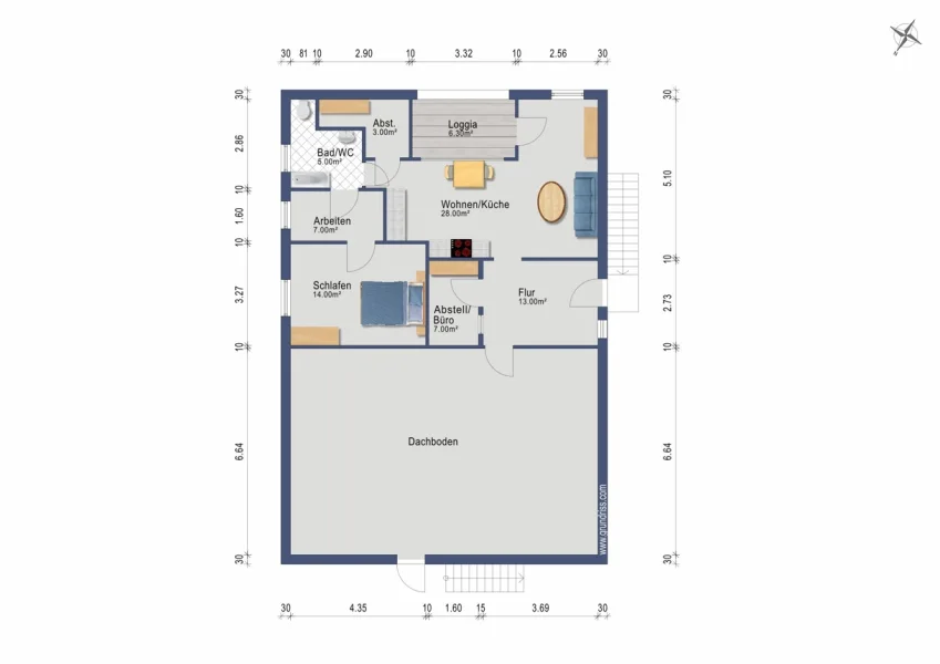 Grundriss 5 Mitarbeiterwohnung (Darstellung & Maßangaben sind ohne Gewähr)