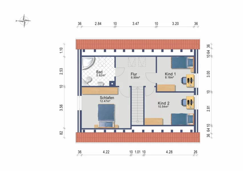 Grundriss Dachgeschoss (Darstellung und Maßangaben sind ohne Gewähr)