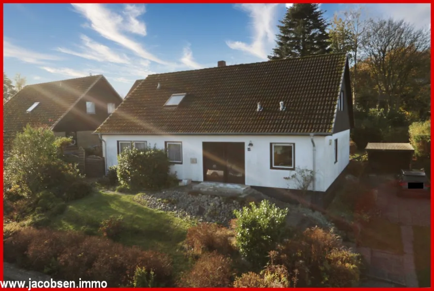 Straßenansicht mit Carport und Auffahrt