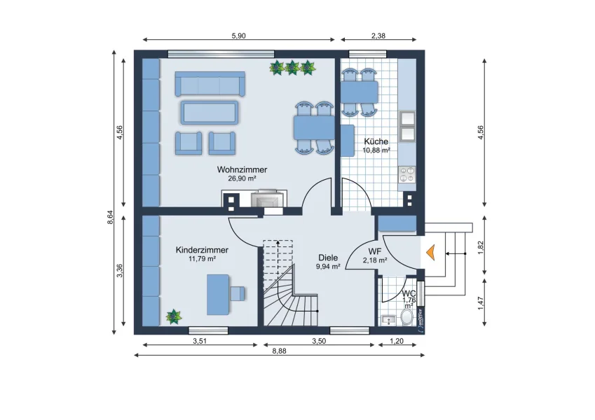 Wohnhaus Erdgeschoss Möbliervorschlag