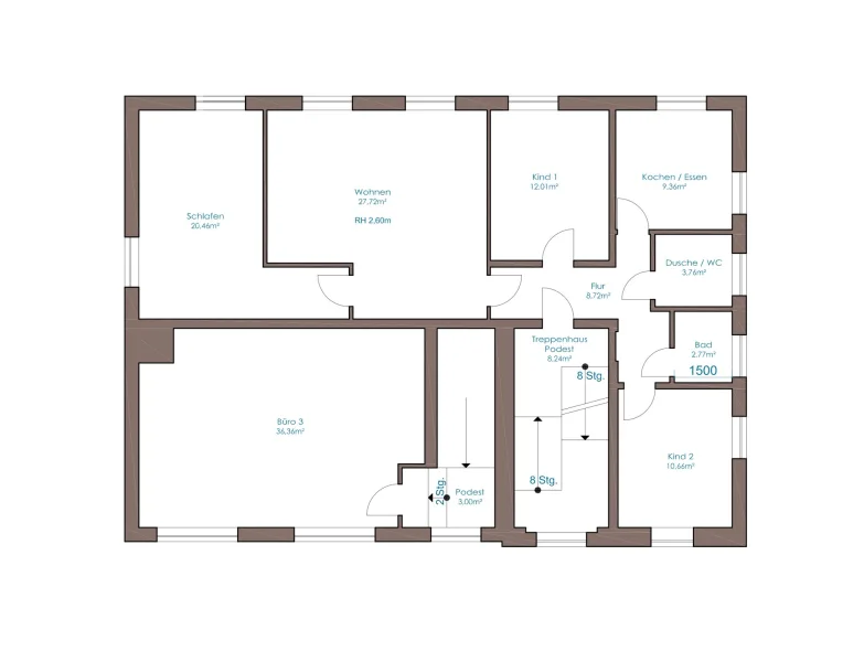 Grundriss Obergeschoss Gewerbe und Wohnung