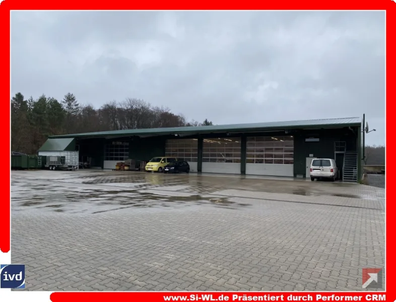 Westansicht - Halle/Lager/Produktion mieten in Hanstedt - Isolierte Halle Werkstatt für LKWs, Bus und Landtechnik mit TÜV-Station