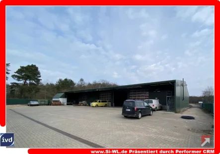 Westansicht - Halle/Lager/Produktion mieten in Hanstedt - Teilfläche in isolierter Werkstatthalle für LKWs, Bus und Landtechnik mit TÜV-Station