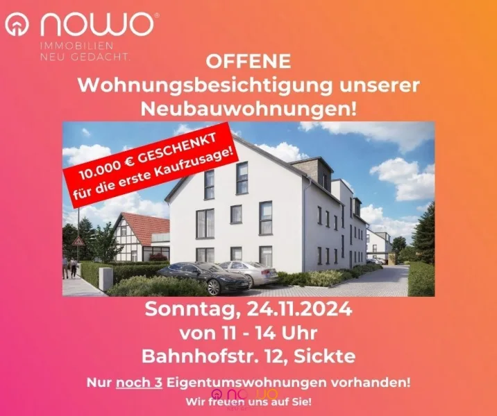 Sonntag, 24.11.2024_Sickte - Wohnung kaufen in Sickte - Bezugsfertig! Und 10.000 € beim Kauf geschenkt! Sonnige Neubau 3-Zim.-Wohnung mit Balkon