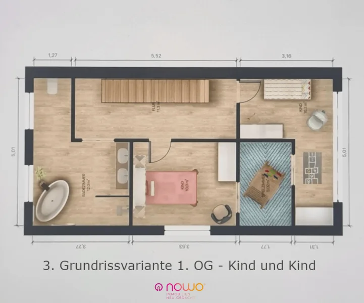 3. Grundrissvariante 1. OG - Kind und Kind