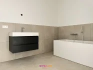 Modern: das Badezimmer mit Badewanne..