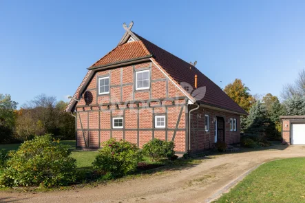 Ansicht - Haus kaufen in Bleckede / Bleckedermoor - Eingebettet in die Natur - hochwertiges Fachwerkhaus in Alleinlage.