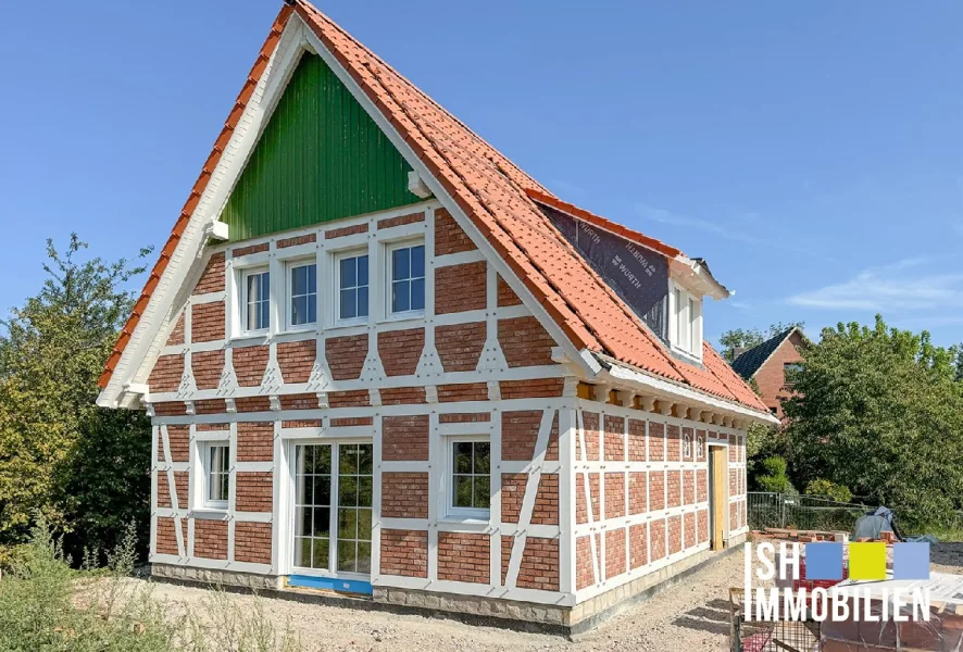 Außenansicht -Visualisierung - Haus kaufen in Hollern-Twielenfleth - PROVISIONSFREI: Schönes Fachwerkhaus im Alten Land in Fertigstellung 