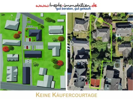 Hauptbild - Grundstück kaufen in Bad Bramstedt - Geschosswohnungsbaugrundstück + freier Walmdachbungalow + vermietetes Haus im Herzen der Kur-/und Rolandstadt Bad Bramstedt