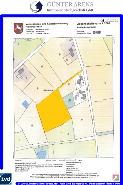 Liegenschaftskarte - Grundstück kaufen in Westerstede - 1,15.19 ha Ackerland in Westerstede - Hollwege, Am Kuhlen