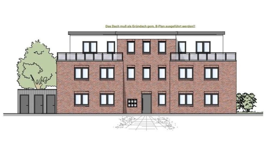 Frontansicht - Wohnung kaufen in Wildeshausen - Neubau- ETW mit 3-Zimmern im Obergeschoss links  - rechts auf knapp 81 m² Wohn- und Nutzfläche im KfW40 Standard in einem 6-Familienhaus 