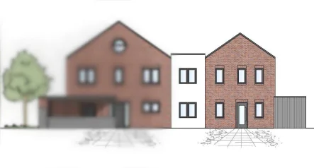 Frontansicht Wohnung 2 rechts - Wohnung kaufen in Visbek - OG-Neubau- ETW mit 3-Zimmern rechts auf knapp 82 m² Wohnfläche im KfW40 Standard in einem 3-Familienhaus 