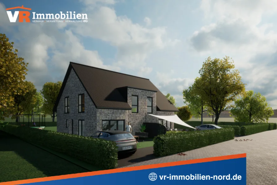 3-D Ansicht von außen - Haus kaufen in Böhnhusen - NEUBAU: Energieeffiziente Doppelhaushälften in gepflegter und ruhiger Wohnlage in Böhnhusen