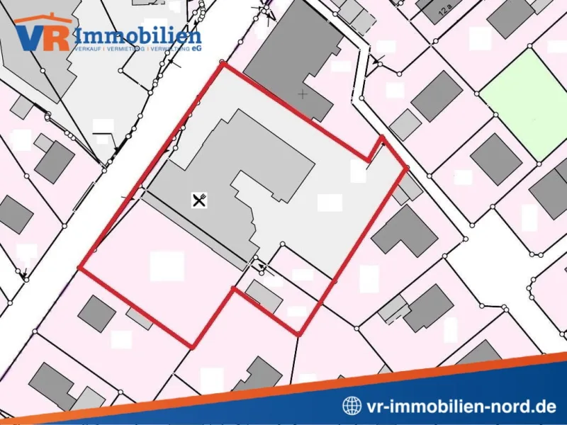 Markierung des Baugrundstückes - Grundstück kaufen in Großenwiehe - Attraktive Investment-Chance "Wiehekrug" mitten im Zentrum!