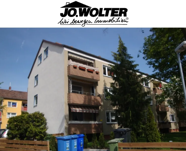 Ansicht mit Logo - Wohnung mieten in Braunschweig - 3 Zimmer Wohnung mit Balkon in ruhiger Lage in Rüningen