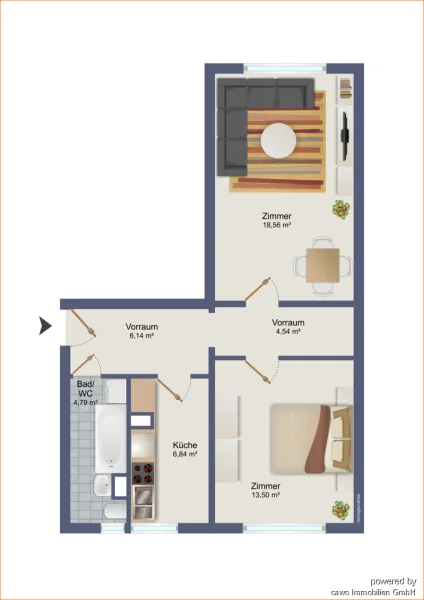 Grundriss - Wohnung kaufen in Berlin - Sofort einziehen! Freie 2-Raum Wohnung, Sewanstraße nahe Tierpark Friedrichsfelde zu verkaufen.