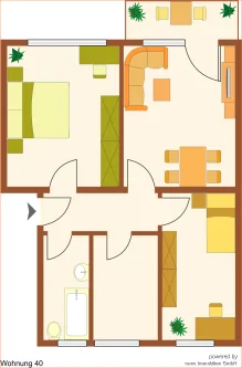 möbilierter Grundriss rechts - Wohnung kaufen in Bernau bei Berlin - Bezugsfreie 3-Raum Wohnung mit Südbalkon in der Sachtelebenstraße in Bernau zum Kauf