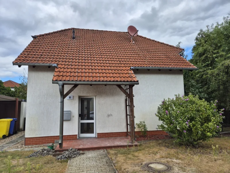 Wohnhaus Straßenansicht - Haus mieten in Lübben (Spreewald) / Radensdorf - modernes Einfamilienhaus mit Garten, Garage und Carport in ruhiger Lage am Rande von Lübben