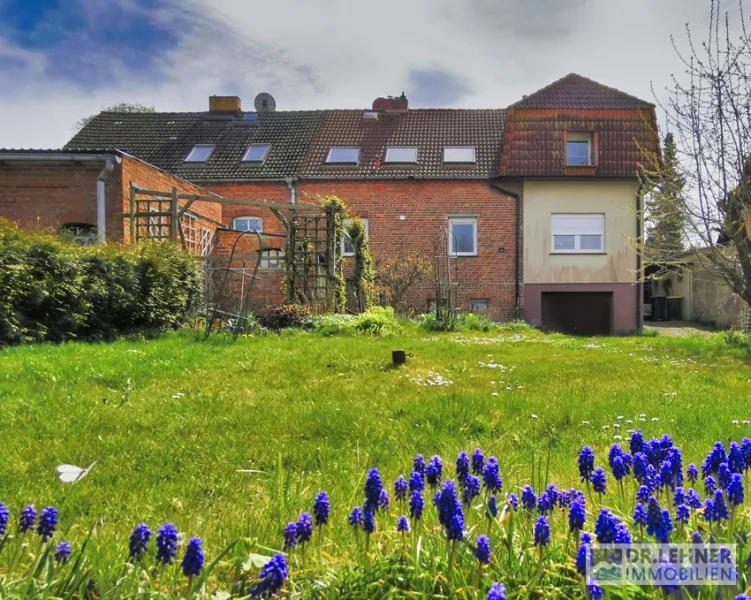 Blick aus dem Garten zum Haus