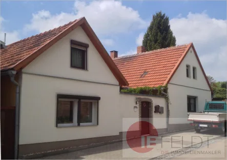 A001 Hausansicht Straße - Haus kaufen in Mansfeld - Für zwei Generationen oder Wohnen und Arbeiten: Großes Grundstück mit zwei Wohnhäusern und Schuppen