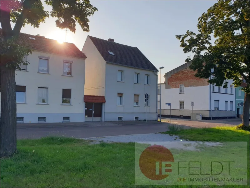 Außenansicht - Haus kaufen in Schönebeck (Elbe) - Ideal für Familie, 2 Generationen, Vermietung -   Zweifamilienhaus mit Innenhof, Werkstatt + Garage