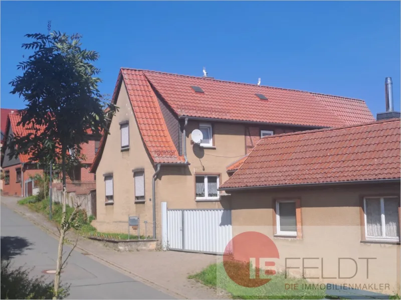 Außenansicht - Haus kaufen in Südharz - Teilmodernisiertes Einfamilienhaus mit Stall-Anbau in ruhiger und ländlicher Umgebung