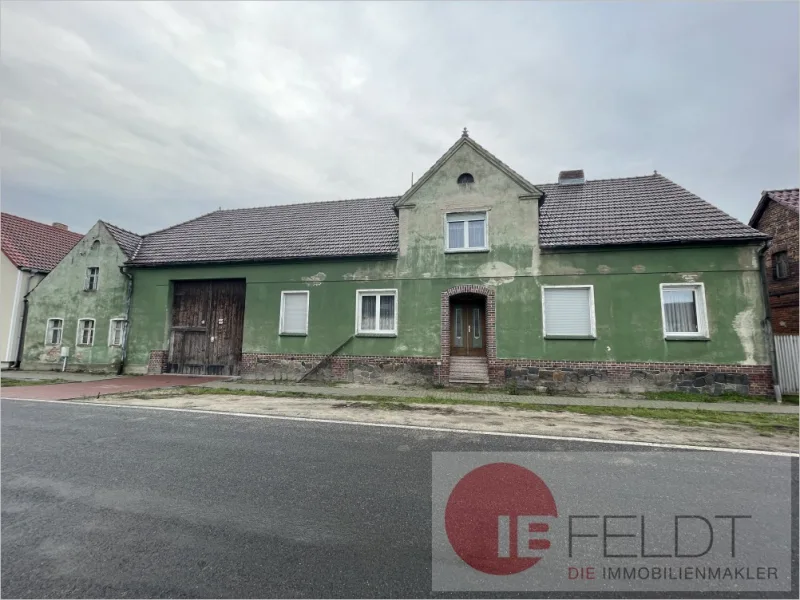 straßenseitige Ansicht - Haus kaufen in Sonnewalde / Kleinkrausnik - Ehemaliger Bauernhof mit Nebengelass und direkt angrenzendem Grünland