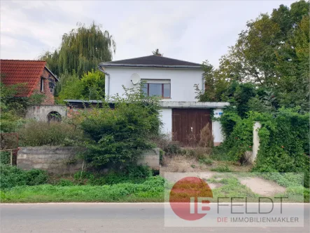 Hausansicht - Haus kaufen in Wiederstedt - Günstige Last-Minute-Gelegenheit für fleißige Hände: Einfamilienhaus mit Garage und Anbau