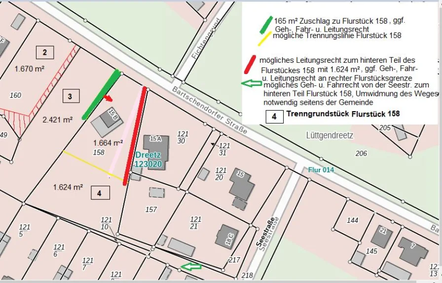 hinteres Trenngrundstück von Flurstück 158 mit Teilfläche 4, Flst. 160 mit 2.200 m²