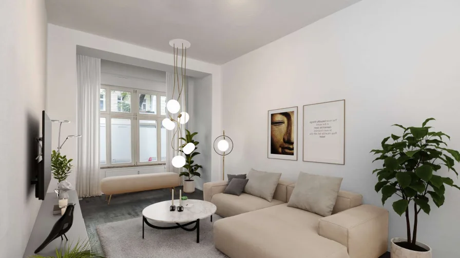 Wohnen_Visualisierung - Wohnung kaufen in Berlin - Neu renovierte 3-Zimmer-Altbauwohnung in Berlin-Friedrichshain am Traveplatz