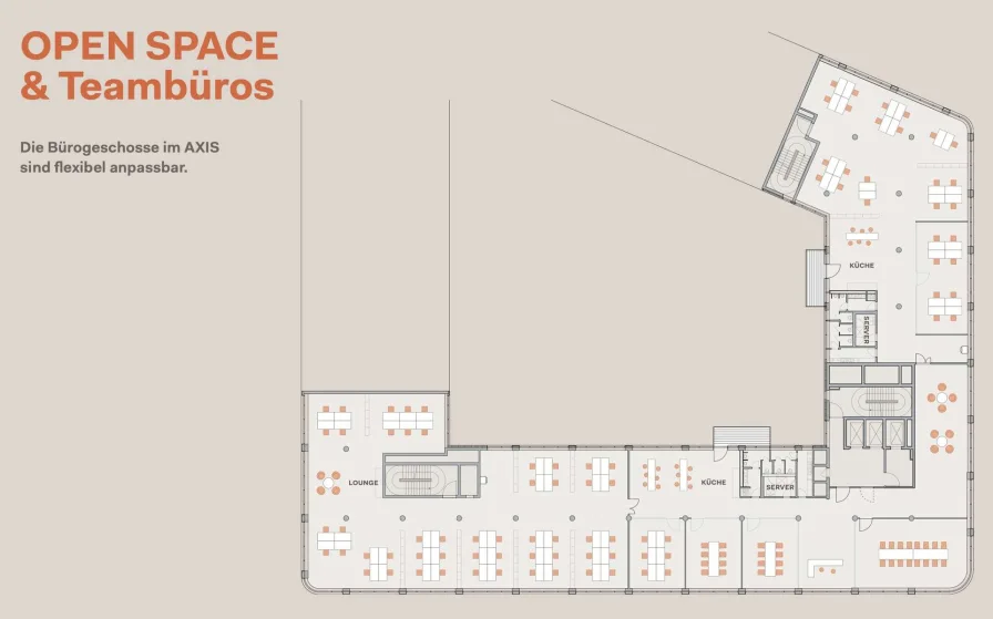 Grundriss - Open Spaces und Teambüros