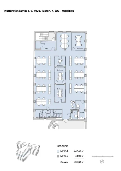 Grundriss 4.OG Mittelbau - Variante 1