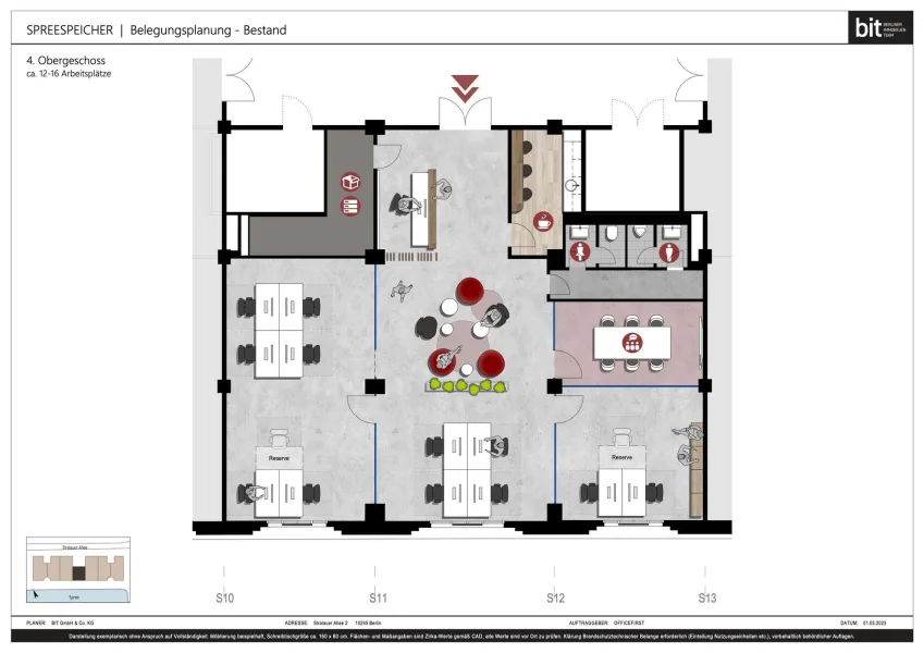 213 m² Flächenbelegung mit Glaswänden