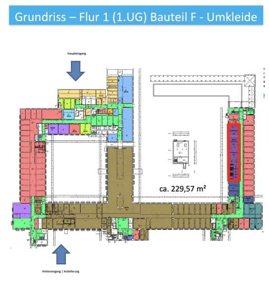 Grundriss 1.UG - Flur 1 - Bauteil F (Umkleide)