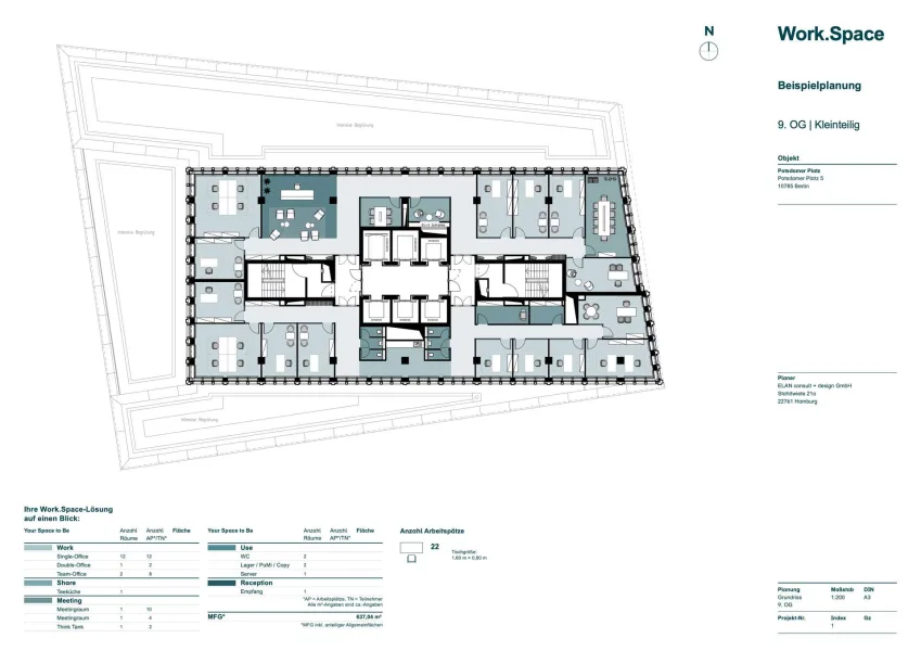 Grundriss 9.OG - Beispielplanung Kleinteilig