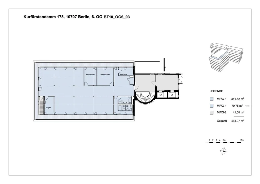 Grundriss 6.OG Mittelbau