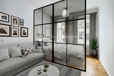 Staging - Wohnung kaufen in Berlin - 1-Zimmer-Wohnung mit modernem Badezimmer und Einbauküche im Bezirk Wedding.